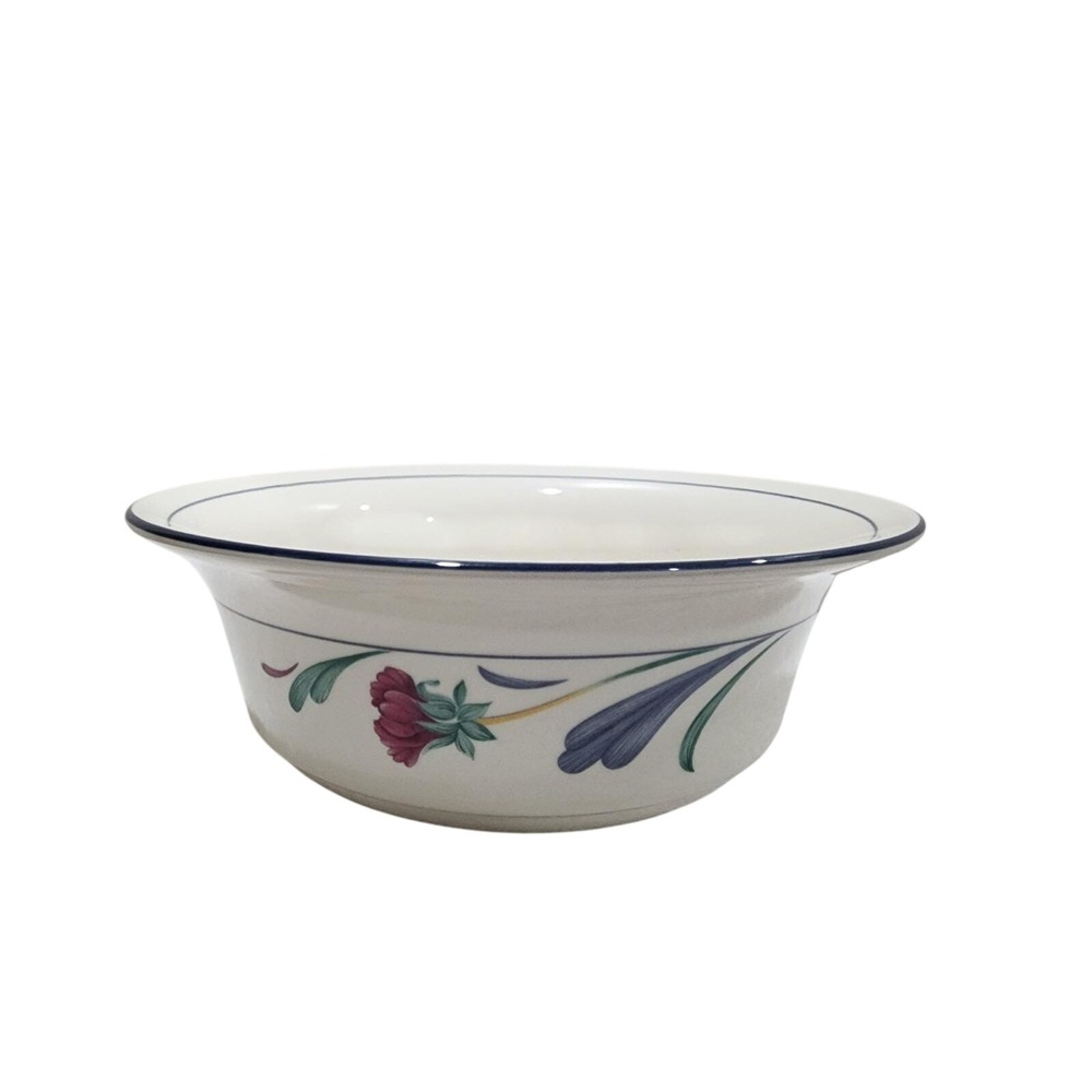 Lenox Chinastone Poppies On Blue Vegetable Bowl 8 1/2" Round USA Floral